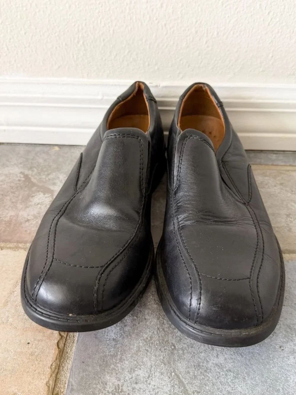 Clarks Mens Black Leather Slip On Loafers Comfort Casual Shoes 9M